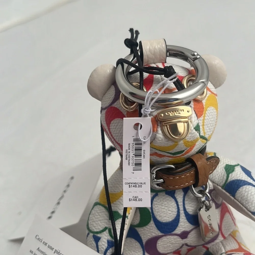 Coach signature logo multicolor rainbow bear keychain